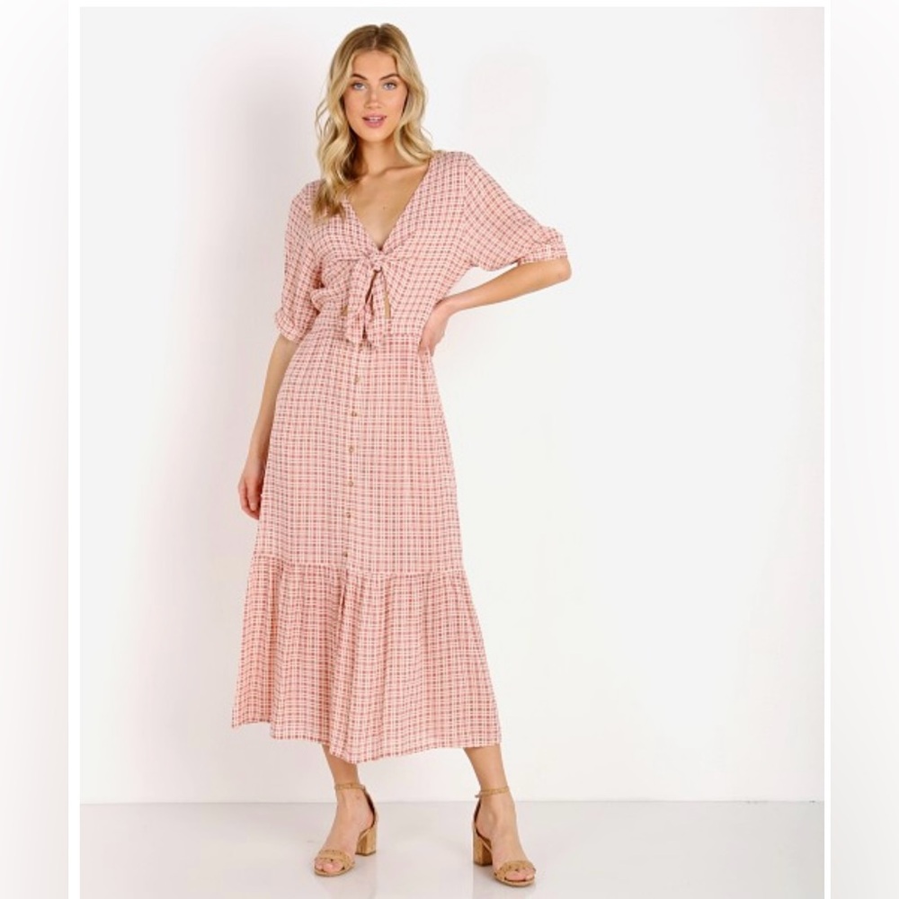 Faithfull The Brand Maple Check Print Midi Dress